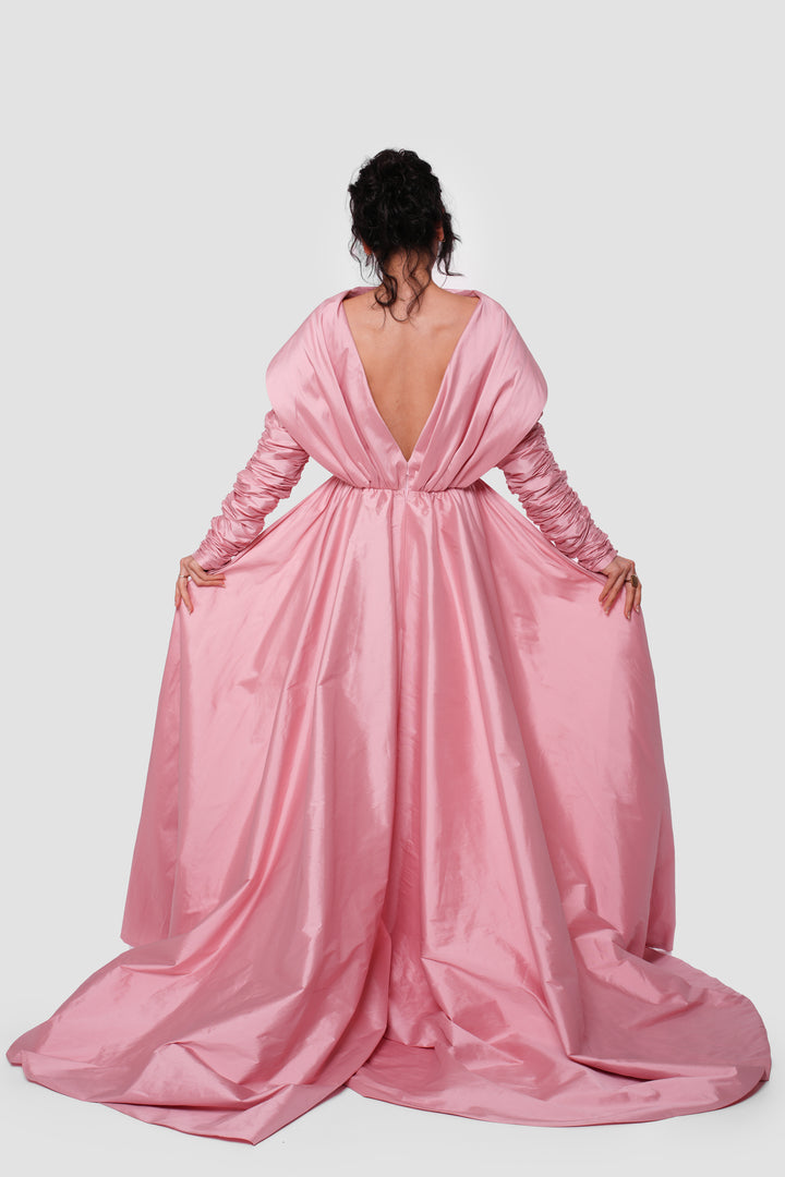 Lina Dusty Rose Taffeta Open Back With Oversized Bow Gown