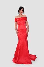 Scarlett Bold Red Bridal Satin Strapless Corset Gown