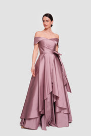 Annabella Dusty Mauve Taffeta Corset Maxi Dress