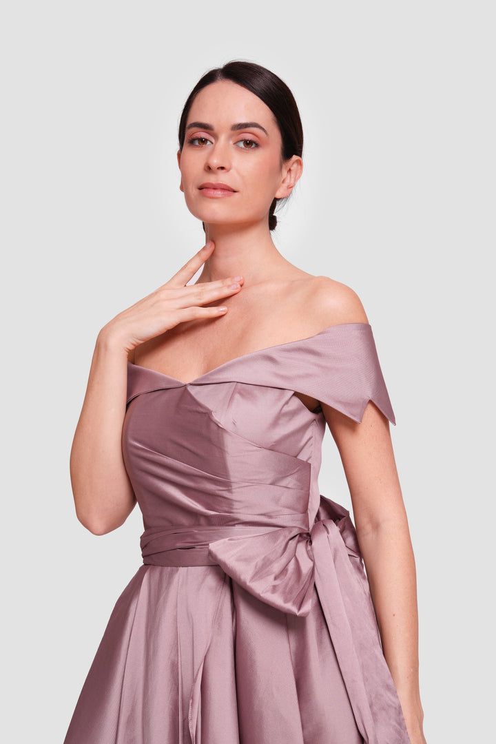Annabella Dusty Mauve Taffeta Corset Maxi Dress