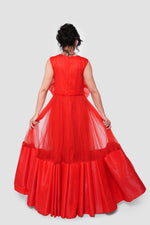 Load image into Gallery viewer, Florenca Red Tulle With Floral Appliqué Maxi Dress
