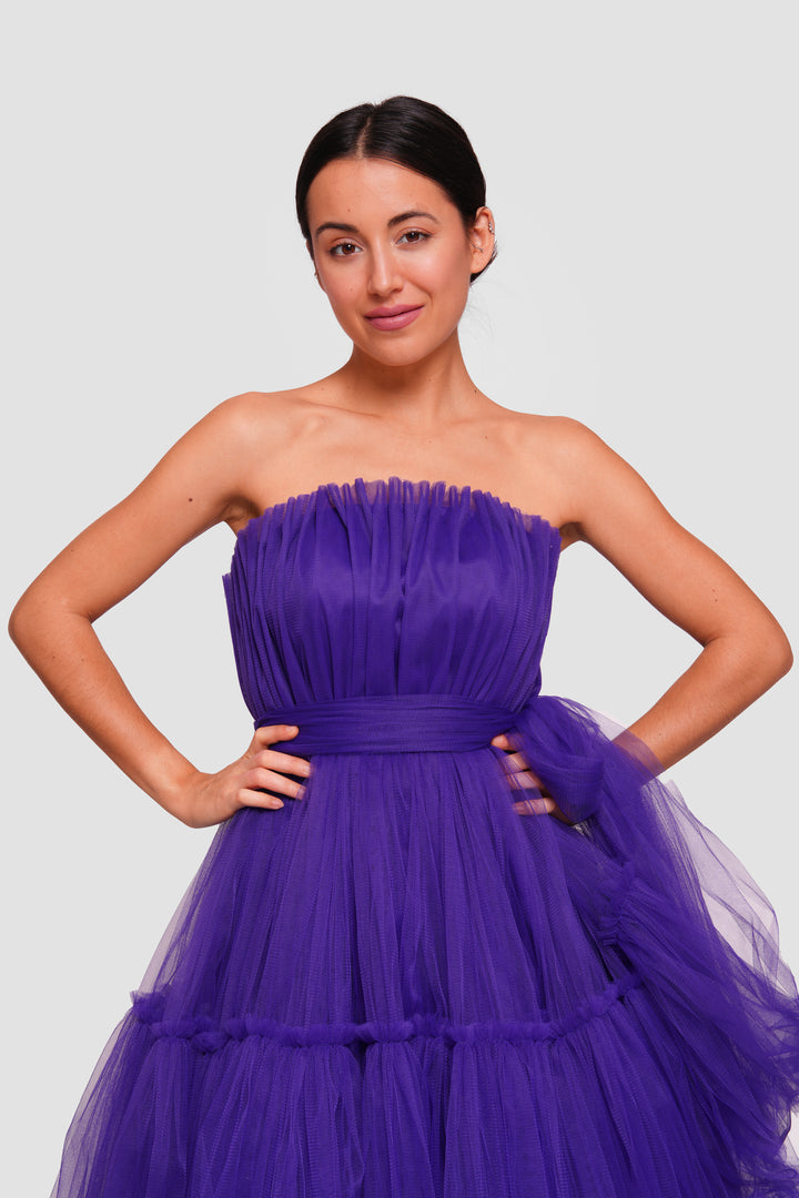 Esme Vibrant Royal Purple Corset Strapless Midi Dress