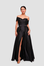 Load image into Gallery viewer, Nicole Black Taffeta Pleated Maxi Dress
