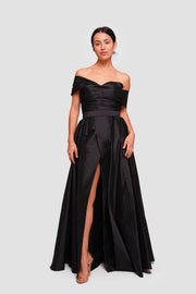Nicole Black Taffeta Pleated Maxi Dress