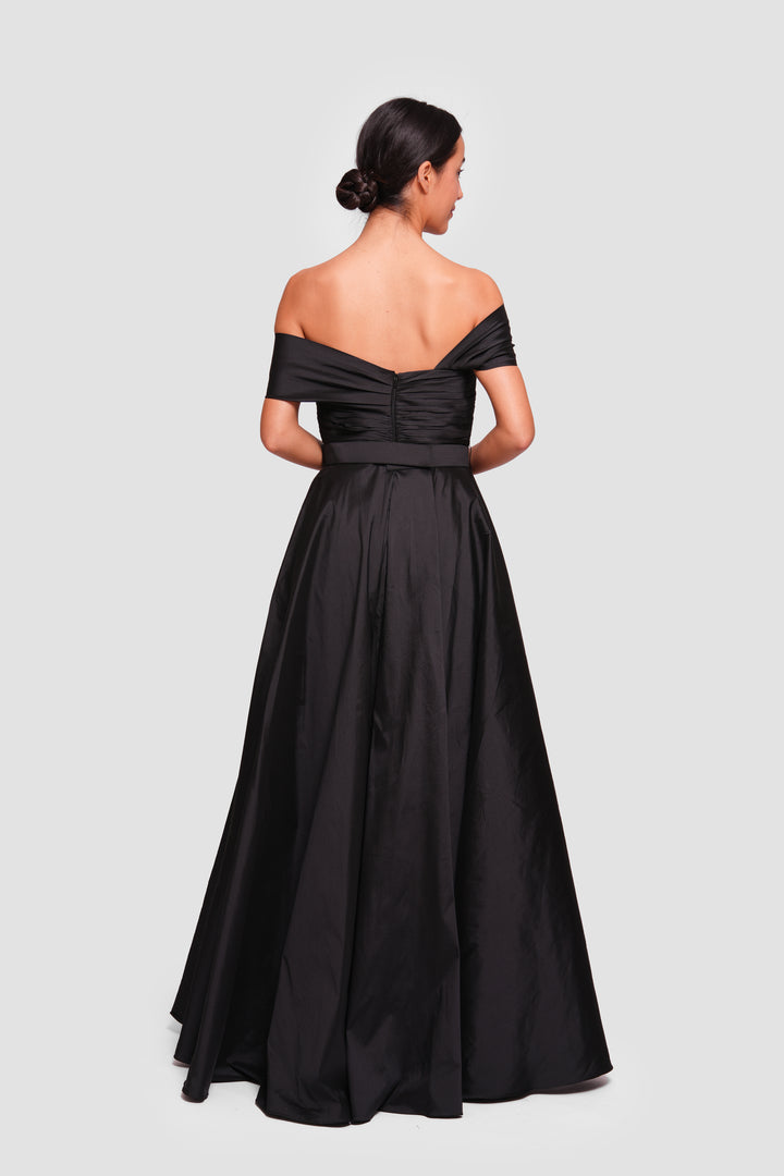 Nicole Black Taffeta Pleated Maxi Dress