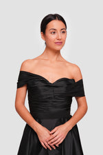 Load image into Gallery viewer, Nicole Black Taffeta Pleated Maxi Dress
