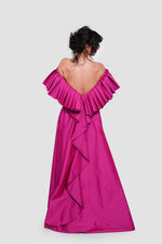 Load image into Gallery viewer, Serena Fuchsia Taffeta Off-shoulder Pleated Corset Maxi Dress With Pleats
