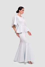 Load image into Gallery viewer, Anya Powder Blue Peplum Mermaid Maxi Dress With Flared Sleeves
