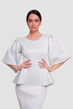 Load image into Gallery viewer, Anya Powder Blue Peplum Mermaid Maxi Dress With Flared Sleeves

