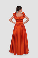 Load image into Gallery viewer, Alicia Amber Amber Orange Taffeta Off-shoulder Maxi Dress With Pleats
