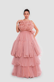 Anaya Peachy Nude Strapless Tulle Corset Maxi Dress