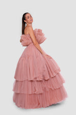 Load image into Gallery viewer, Anaya Peachy Nude Strapless Tulle Corset Maxi Dress
