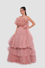 Load image into Gallery viewer, Anaya Peachy Nude Strapless Tulle Corset Maxi Dress
