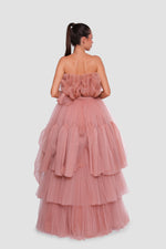 Load image into Gallery viewer, Anaya Peachy Nude Strapless Tulle Corset Maxi Dress
