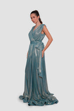 Load image into Gallery viewer, Sarah Shimmering Aquamarine Metallic Sleeveless Gown
