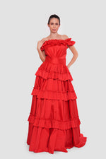 Load image into Gallery viewer, Carla Crimson Red Off-shoulder Taffeta Corset Maxi Dress
