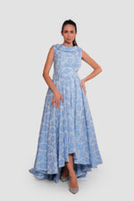 Load image into Gallery viewer, Blossom Sky Blue Floral Jacquard Boat Neck Sleeveless Maxi Dress
