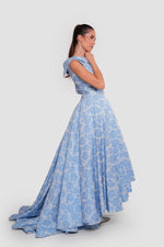 Load image into Gallery viewer, Blossom Sky Blue Floral Jacquard Boat Neck Sleeveless Maxi Dress
