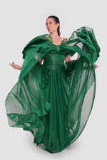 Load image into Gallery viewer, Alya Rhapsody Emerald Green Shimmery Maxi Dress

