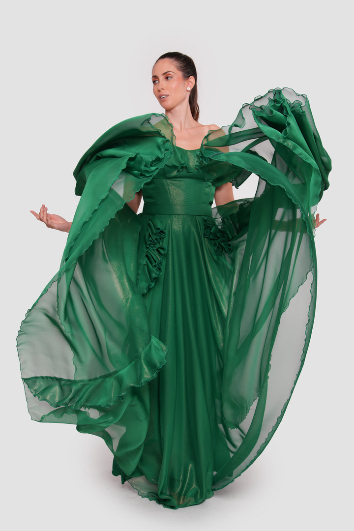 Alya Rhapsody Emerald Green Shimmery Maxi Dress