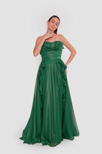 Load image into Gallery viewer, Alya Rhapsody Emerald Green Shimmery Maxi Dress
