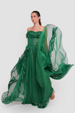 Load image into Gallery viewer, Alya Rhapsody Emerald Green Shimmery Maxi Dress
