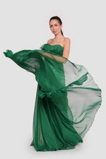 Load image into Gallery viewer, Alya Rhapsody Emerald Green Shimmery Maxi Dress
