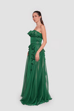 Load image into Gallery viewer, Alya Rhapsody Emerald Green Shimmery Maxi Dress
