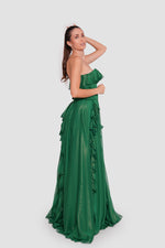 Load image into Gallery viewer, Alya Rhapsody Emerald Green Shimmery Maxi Dress
