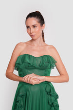 Load image into Gallery viewer, Alya Rhapsody Emerald Green Shimmery Maxi Dress
