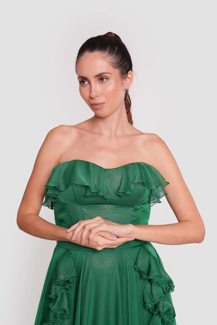 Alya Rhapsody Emerald Green Shimmery Maxi Dress