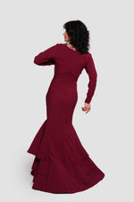 Load image into Gallery viewer, Estelle Burgundy Crepe Jersey Deep V-neckline Maxi Dress

