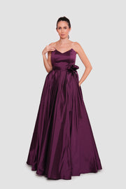 Malayna Deep Plum Taffeta Corset Strapless Maxi Dress