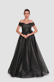 Naomi Black Glitter Embellished Tulle Corset Maxi Dress