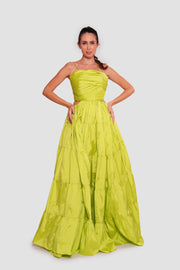Marcella Lime Green Straight Neckline Open Back Maxi Dress