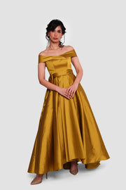 Olivia Olive Green Taffeta Strapless Corset Maxi Dress