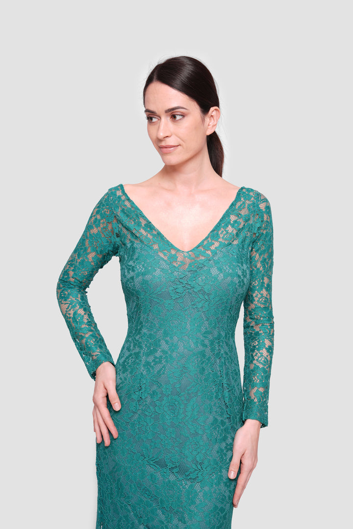 Diana Emerald Green Lace Open Back Gown