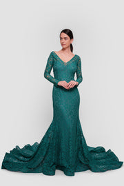 Diana Emerald Green Lace Open Back Gown