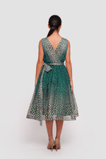 Load image into Gallery viewer, Farah Teal Green With White And Gold Embellishments Sleeveless Midi Dress
