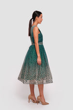 Load image into Gallery viewer, Farah Teal Green With White And Gold Embellishments Sleeveless Midi Dress
