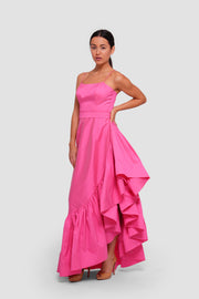 Paris Vibrant Raspberry Red Taffeta Corset Dress With Ruffles