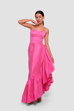 Load image into Gallery viewer, Paris Vibrant Raspberry Red Taffeta Corset Dress With Ruffles
