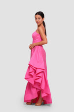 Load image into Gallery viewer, Paris Vibrant Raspberry Red Taffeta Corset Dress With Ruffles
