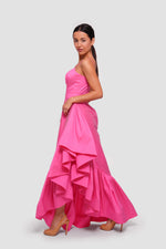 Load image into Gallery viewer, Paris Vibrant Raspberry Red Taffeta Corset Dress With Ruffles
