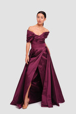 Load image into Gallery viewer, Vivienne  Bordeaux Taffeta Pleated Corset Maxi Dress
