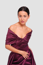 Load image into Gallery viewer, Vivienne  Bordeaux Taffeta Pleated Corset Maxi Dress

