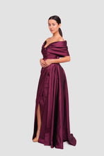 Load image into Gallery viewer, Vivienne  Bordeaux Taffeta Pleated Corset Maxi Dress
