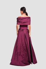 Load image into Gallery viewer, Vivienne  Bordeaux Taffeta Pleated Corset Maxi Dress
