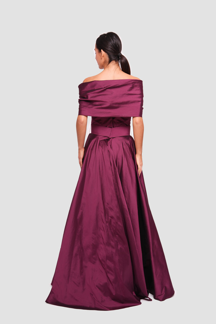 Vivienne  Bordeaux Taffeta Pleated Corset Maxi Dress