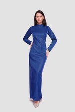 Load image into Gallery viewer, Sara Midnight Blue Glitter Fabric High Neck Maxi Dress
